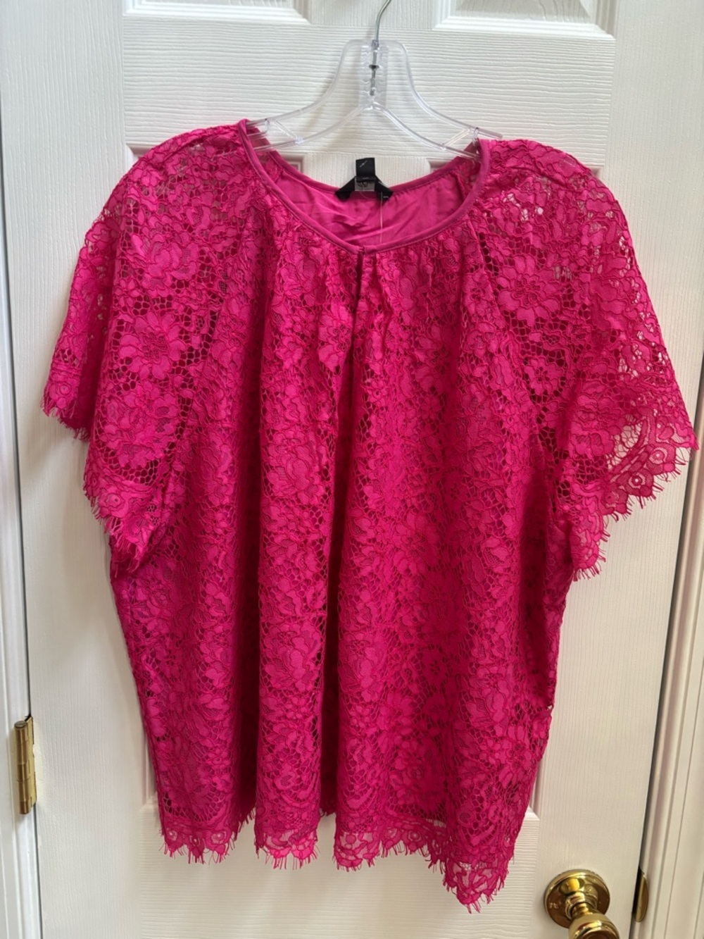 J. Crew Woman’s Short Sleeve Lace Top in Fushia Pink, Size 2x, NWT - Picture 2 of 4